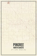 Retro US city map of Pingree, North Dakota. Vintage street map.