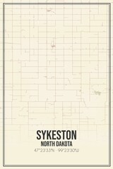 Retro US city map of Sykeston, North Dakota. Vintage street map.