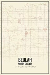Retro US city map of Beulah, North Dakota. Vintage street map.
