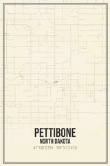 Retro US city map of Pettibone, North Dakota. Vintage street map.