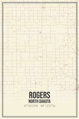 Retro US city map of Rogers, North Dakota. Vintage street map.