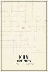 Retro US city map of Kulm, North Dakota. Vintage street map.