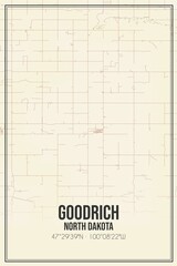 Retro US city map of Goodrich, North Dakota. Vintage street map.