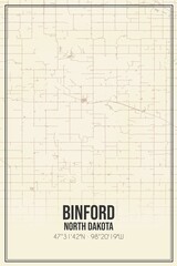 Retro US city map of Binford, North Dakota. Vintage street map.