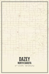 Retro US city map of Dazey, North Dakota. Vintage street map.