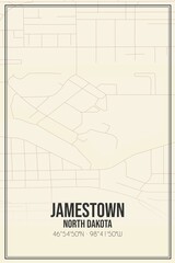 Retro US city map of Jamestown, North Dakota. Vintage street map.