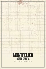 Retro US city map of Montpelier, North Dakota. Vintage street map.