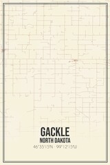 Retro US city map of Gackle, North Dakota. Vintage street map.