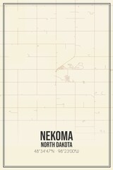 Retro US city map of Nekoma, North Dakota. Vintage street map.