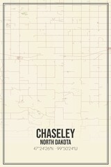 Retro US city map of Chaseley, North Dakota. Vintage street map.
