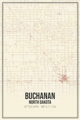 Retro US city map of Buchanan, North Dakota. Vintage street map.