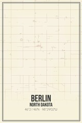 Retro US city map of Berlin, North Dakota. Vintage street map.
