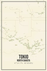 Retro US city map of Tokio, North Dakota. Vintage street map.