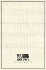 Retro US city map of Marion, North Dakota. Vintage street map.