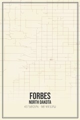 Retro US city map of Forbes, North Dakota. Vintage street map.