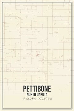 Retro US city map of Pettibone, North Dakota. Vintage street map.