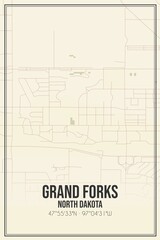 Retro US city map of Grand Forks, North Dakota. Vintage street map.