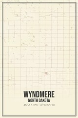 Retro US city map of Wyndmere, North Dakota. Vintage street map.