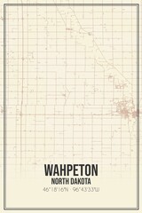 Retro US city map of Wahpeton, North Dakota. Vintage street map.