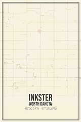 Retro US city map of Inkster, North Dakota. Vintage street map.