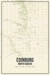 Retro US city map of Edinburg, North Dakota. Vintage street map.