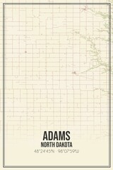 Retro US city map of Adams, North Dakota. Vintage street map.