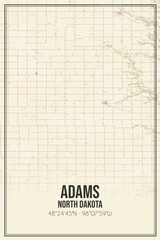 Retro US city map of Adams, North Dakota. Vintage street map.