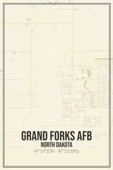 Retro US city map of Grand Forks Afb, North Dakota. Vintage street map.