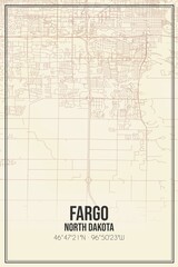 Retro US city map of Fargo, North Dakota. Vintage street map.