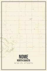 Retro US city map of Nome, North Dakota. Vintage street map.