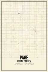 Retro US city map of Page, North Dakota. Vintage street map.
