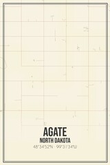 Retro US city map of Agate, North Dakota. Vintage street map.