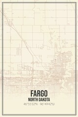 Retro US city map of Fargo, North Dakota. Vintage street map.