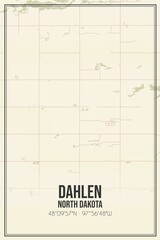 Retro US city map of Dahlen, North Dakota. Vintage street map.