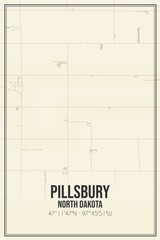 Retro US city map of Pillsbury, North Dakota. Vintage street map.