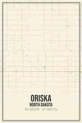Retro US city map of Oriska, North Dakota. Vintage street map.