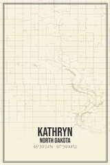 Retro US city map of Kathryn, North Dakota. Vintage street map.