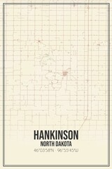 Retro US city map of Hankinson, North Dakota. Vintage street map.
