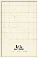 Retro US city map of Erie, North Dakota. Vintage street map.