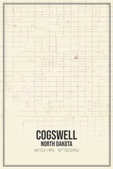 Retro US city map of Cogswell, North Dakota. Vintage street map.