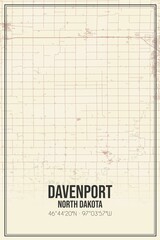 Retro US city map of Davenport, North Dakota. Vintage street map.