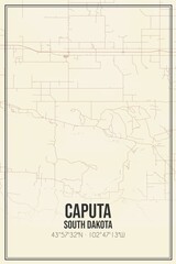 Retro US city map of Caputa, South Dakota. Vintage street map.