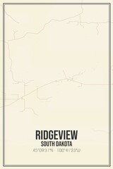 Retro US city map of Ridgeview, South Dakota. Vintage street map.