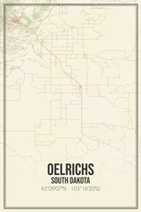 Retro US city map of Oelrichs, South Dakota. Vintage street map.