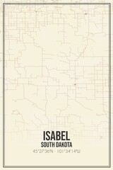 Retro US city map of Isabel, South Dakota. Vintage street map.
