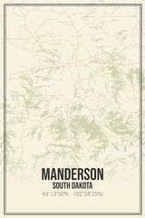 Retro US city map of Manderson, South Dakota. Vintage street map.