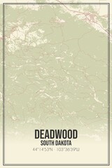 Retro US city map of Deadwood, South Dakota. Vintage street map.
