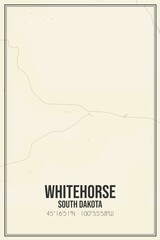 Retro US city map of Whitehorse, South Dakota. Vintage street map.