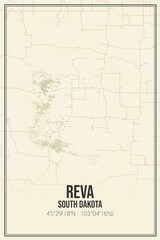 Retro US city map of Reva, South Dakota. Vintage street map.
