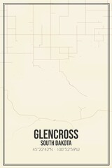 Retro US city map of Glencross, South Dakota. Vintage street map.